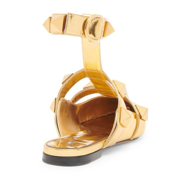 Valentino Rockstud Gold Pyramid Stud Pointed Ankle Strap Ballerina Flat 36.5 - Picture 10 of 12